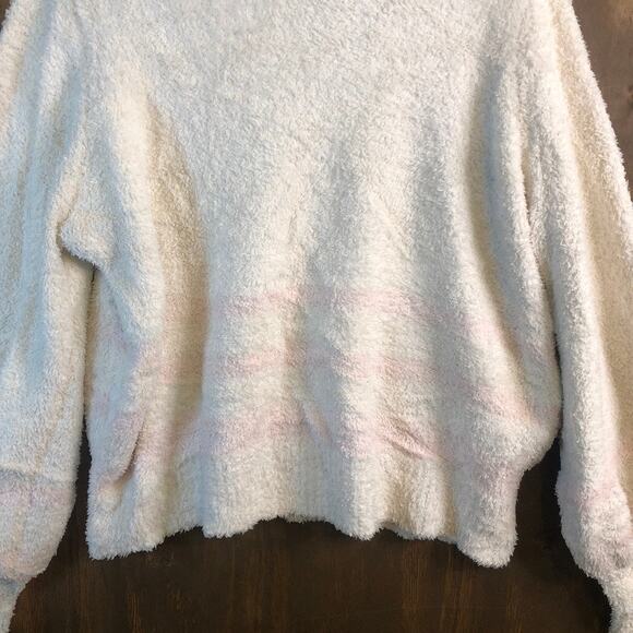 LC Lauren Conrad Womens Sweater White Pink Stripe Super Soft Puff Sleeve Large - Picture 3 of 14